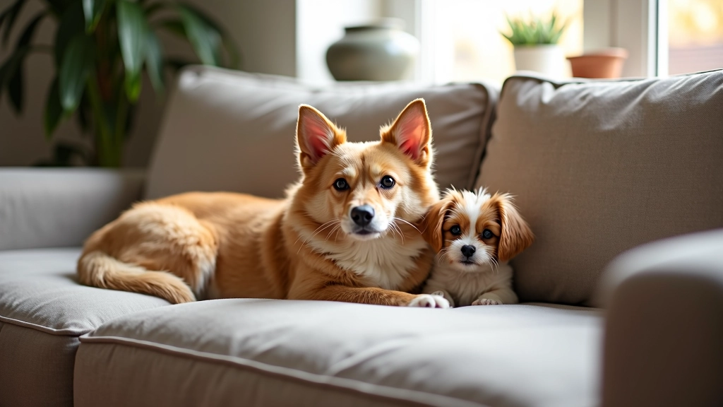 Kat en hond zitten samen in een huiskamer