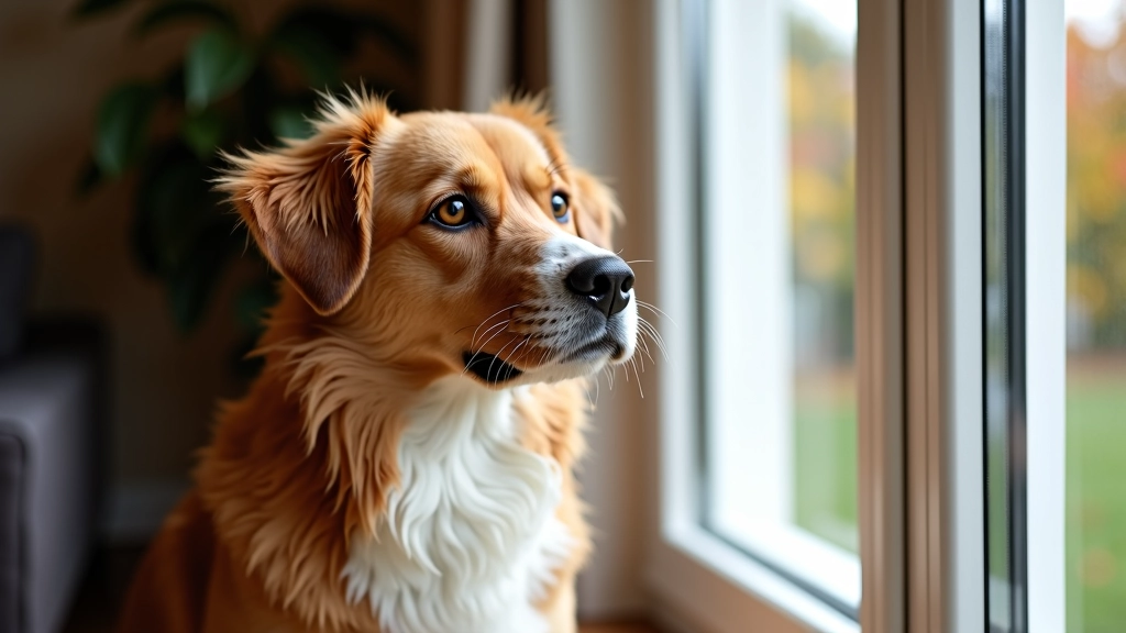 Eenzame hond kijkt door raam terwijl eigenaar naar buiten gaat